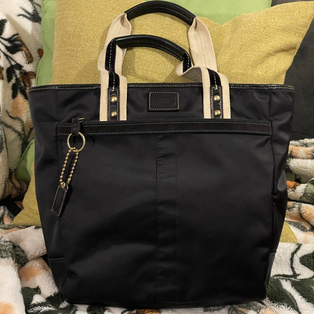 COACH Hampton-8F26 Satin Shopping Tote Purse Handbag - Black RARE